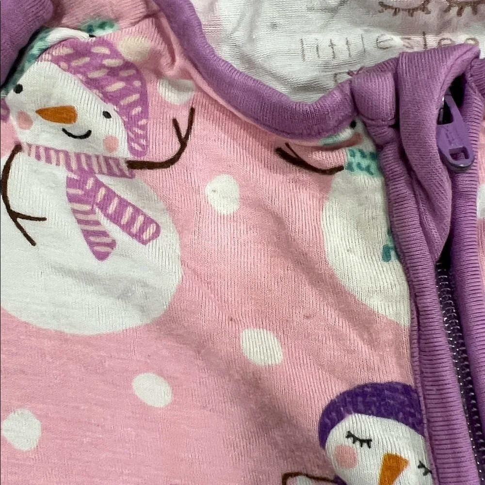 Little Sleepies Pink and Purple Snowman bamboo pajamas 6-12 months